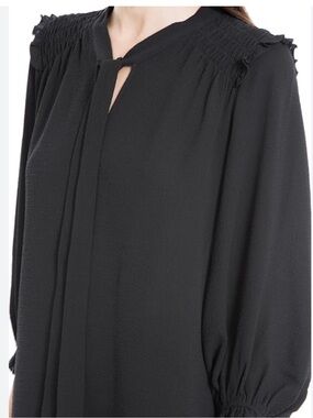 Max Studio Black Tie-Neck Smocked Blouse